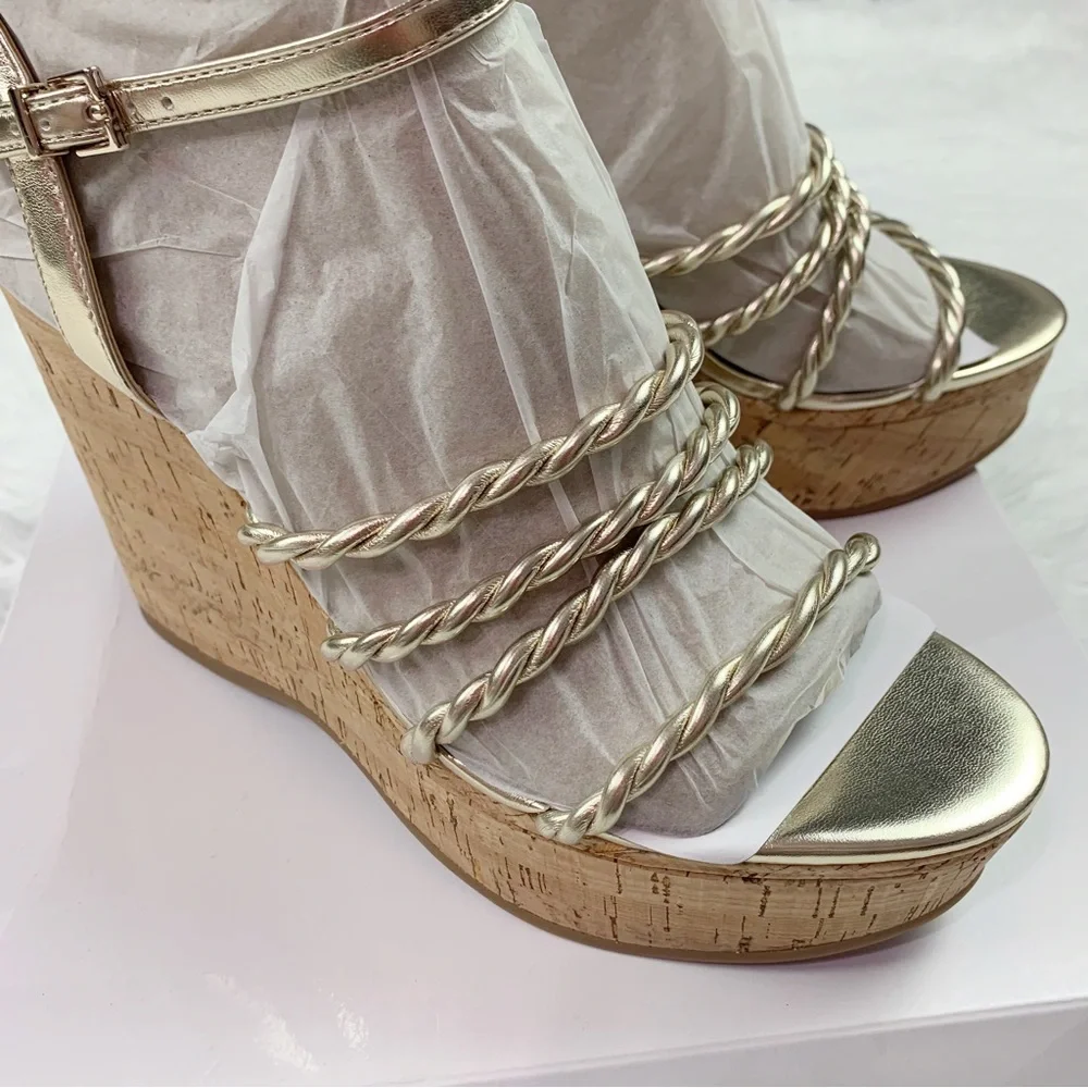 Nine West Women's Renest Ankle Strap‎ Platform Wedge Sandals in gold